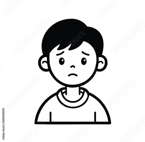 Hopeless Boy Icon – Outline Vector Illustration on White Background.