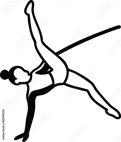 Graceful gymnast performing a dynamic pose on a ribbon silhouette