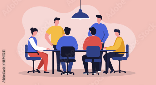 Professionals collaborate in a modern office meeting, discussing strategies and ideas. Ideal for business, teamwork, and corporate communication.
