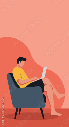 A person comfortably working on a laptop from an armchair at home, representing remote work, online learning, or leisure time.