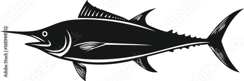 Silhouette of a Swordfish: A stark silhouette of a swordfish against a contrasting backdrop, showcasing the majestic form of this marine predator in a bold and eye-catching monochrome design.