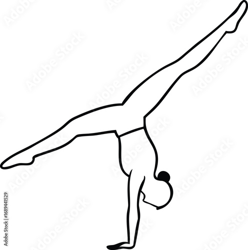 Gymnast performing a handstand split in silhouette