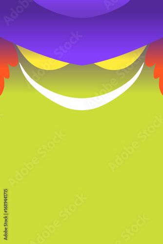 Portrait illustration of red haired witch face with sscary smile expression in minimalist cartoon style. Spooky halloween invitation design. Portrait monster design for invitation card, poster party.