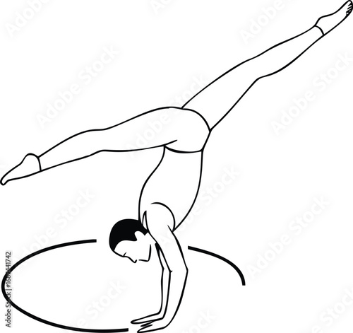 Gymnast performing a handstand with hoop silhouette