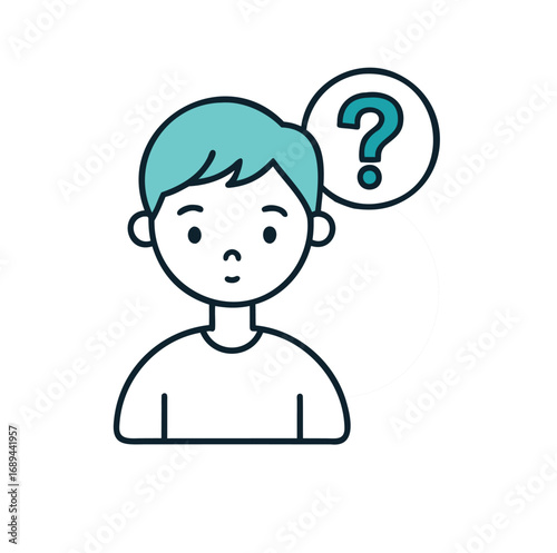 Boy with Question Mark Icon – Outline Vector Symbolizing Curiosity and Confusion