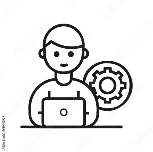 Black and White Line Icon Depicting Male Character – Minimal Vector.