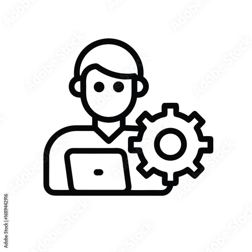 Black and White Line Icon Depicting Male Character – Minimal Vector.
