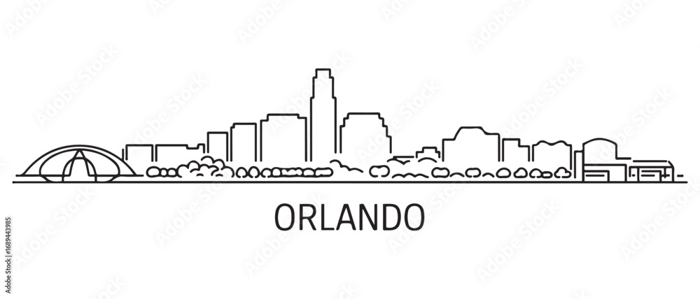 Naklejka premium Orlando Line Art skyline silhouette. Landscape Orlando, Florida. Vector illustration. with white background