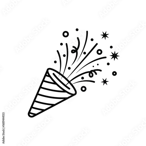 Party popper with confetti exploding.