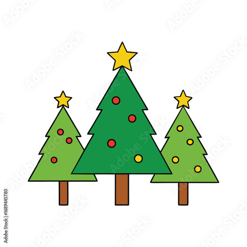Decorated Christmas Tree with Stars and Ornaments Holiday Pine Vector illustration.