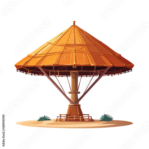 Cartoon pagoda structure with orange tiled roof in isometric illustration style for temple or architecture concepts