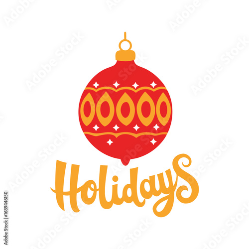 Festive Christmas Ornament in Red and Gold Decorative Bauble Vector illustration.