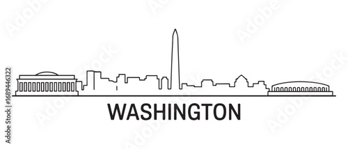 Washington Line Art skyline silhouette. Landscape Washington DC. Vector illustration. with white background