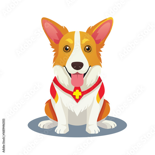 Cartoon corgi sitting service dog illustration cute dog illustration happy dog with tongue hanging out