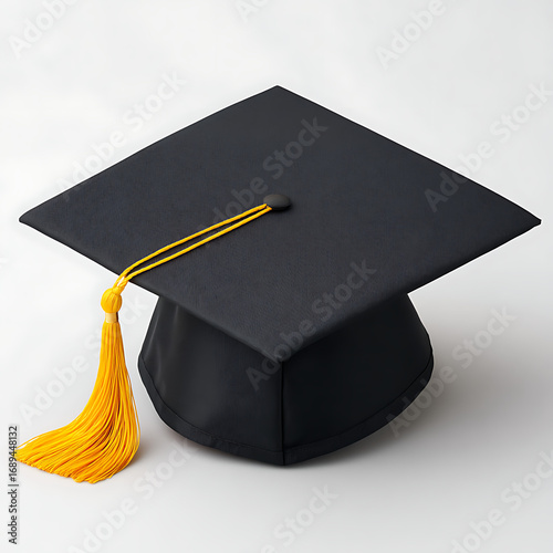 Black graduation cap tassel with gold fringe represents academic achievement and graduation ceremony celebrations