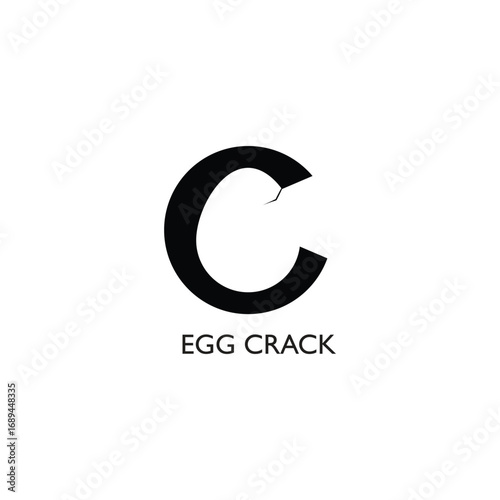 Minimalist black letter c with the words egg crack below it on a white background