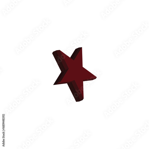 A single small dark red star shaped object isolated on a clean white background representing a simple decorative element