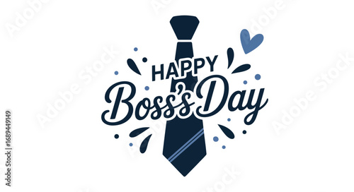  Happy Boss's Day design with dark blue necktie, heart, and decorative droplets—ideal for corporate greetings, cards, and workplace appreciation