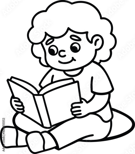 Boy reading book coloring page for kids