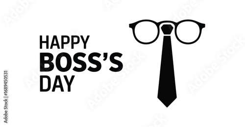   Minimal Happy Boss's Day design with eyeglasses and necktie icon forming a symbolic face, ideal for corporate greetings and office events