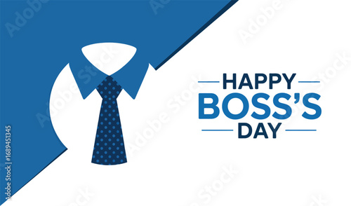  Professional Happy Boss's Day design with dotted blue necktie icon, bold typography, and clean layout celebrating leadership and respect