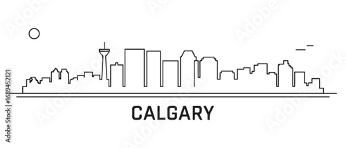 Calgary Line Art skyline silhouette. Landscape Calgary, Alberta. Vector illustration. with white background