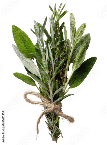 Fresh herb bouquet tied with string