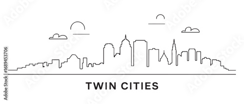 Twin Cities Line Art skyline silhouette. Landscape Twin Cities, Minnesota. Vector illustration.. with white background