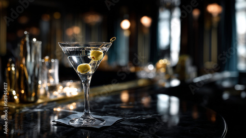 A glass of Martini cocktail in a fancy restaurant