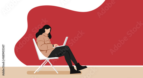 Focused young woman working remotely on her laptop. Ideal for concepts of productivity, online education, freelance work, and modern digital lifestyle.