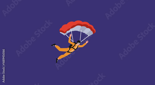 Adventurous person skydiving with an open parachute, enjoying extreme sports and the freedom of flight. Concept of courage, thrill, and daring lifestyle.