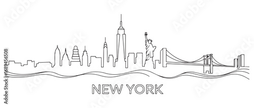 New York Line Art skyline. Travel New York famous landmarks. Business and tourism concept for presentation, banner, web site. with white background