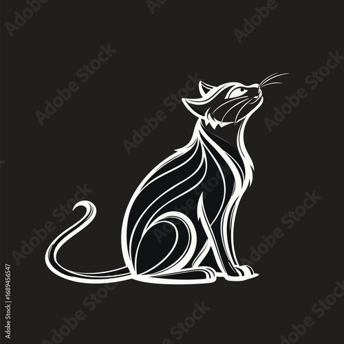 Wallpaper Mural Elegant stylized cat silhouette, a line art logo design isolated on a black background Torontodigital.ca