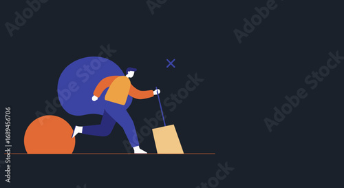Abstract illustration of a person pushing forward, carrying a burden, symbolizing challenges, problem-solving, and resilience in business endeavors.