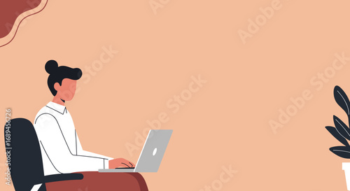 Illustration of a person focused on a laptop, representing remote work, online learning, or modern flexible business and digital lifestyle.