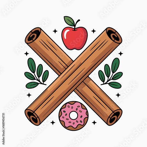 Apple Donut with Crossed Cinnamon Sticks