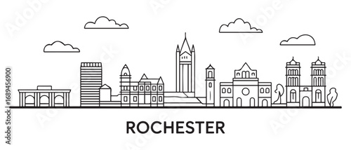 Rochester Line Art skyline. Travel Rochester famous landmarks. Business and tourism concept for presentation, banner, web site. with white background