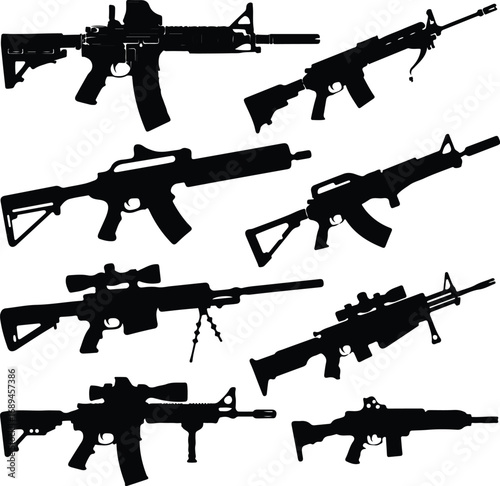 Assault Rifle Silhouette Icon Vector Design Military Weapon Gun Silhouette Symbol Set