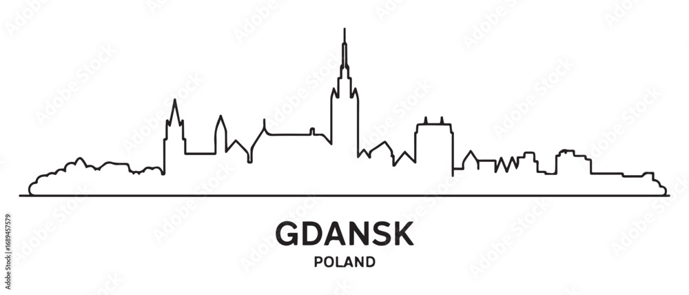Obraz premium Gdansk line Art skyline silhouette. Landscape Gdansk, Poland. Vector illustration. with white background