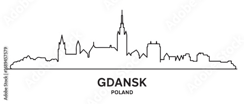 Gdansk line Art skyline silhouette. Landscape Gdansk, Poland. Vector illustration. with white background