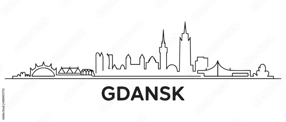 Fototapeta premium Gdansk line Art skyline silhouette. Landscape Gdansk, Poland. Vector illustration. with white background