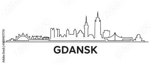Gdansk line Art skyline silhouette. Landscape Gdansk, Poland. Vector illustration. with white background