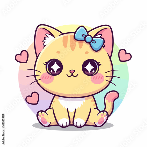 Cute kawaii cat sticker with big eyes playful
