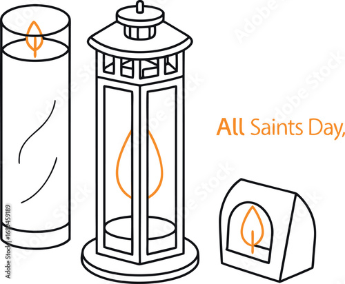 Vector art of all saints day memorial candles and lantern