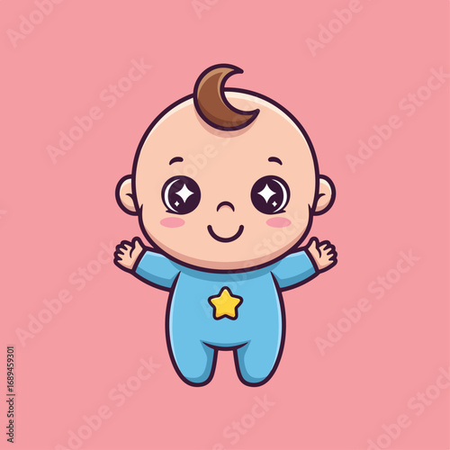 A cartoon baby is laying on its back with its eyes closed
