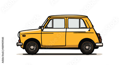 Illustration of a classic yellow compact car with white stripe offering a vintage aesthetic appeal
