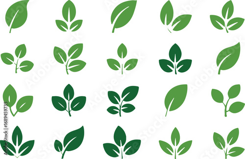 20 stylized leaf icons vector set minimal organic botanical design green eco nature symbols for logos branding marketing and web design projects