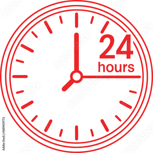 Vector art of red clock showing 24 hours