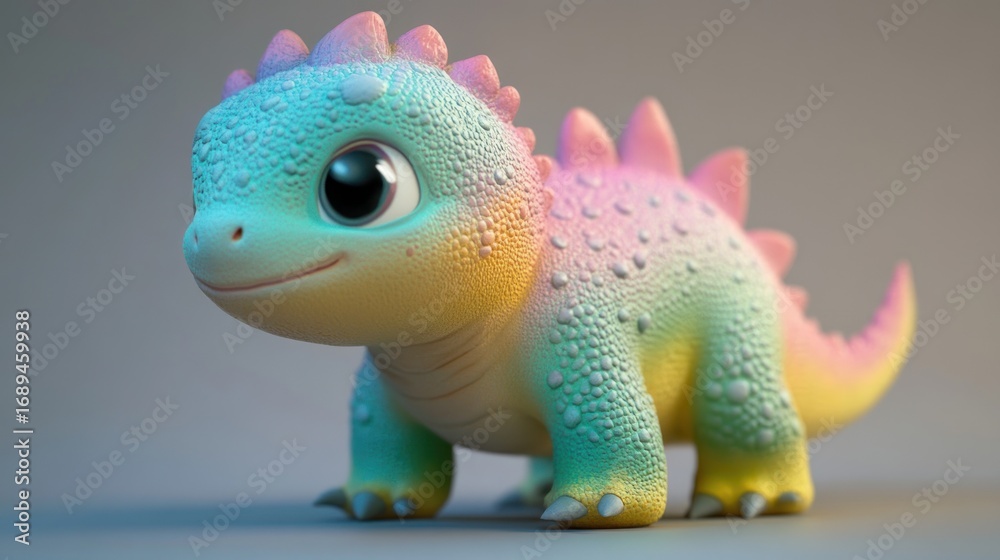 Obraz premium Cute, colorful, cartoonish, digital rendering of a baby lizard-like creature