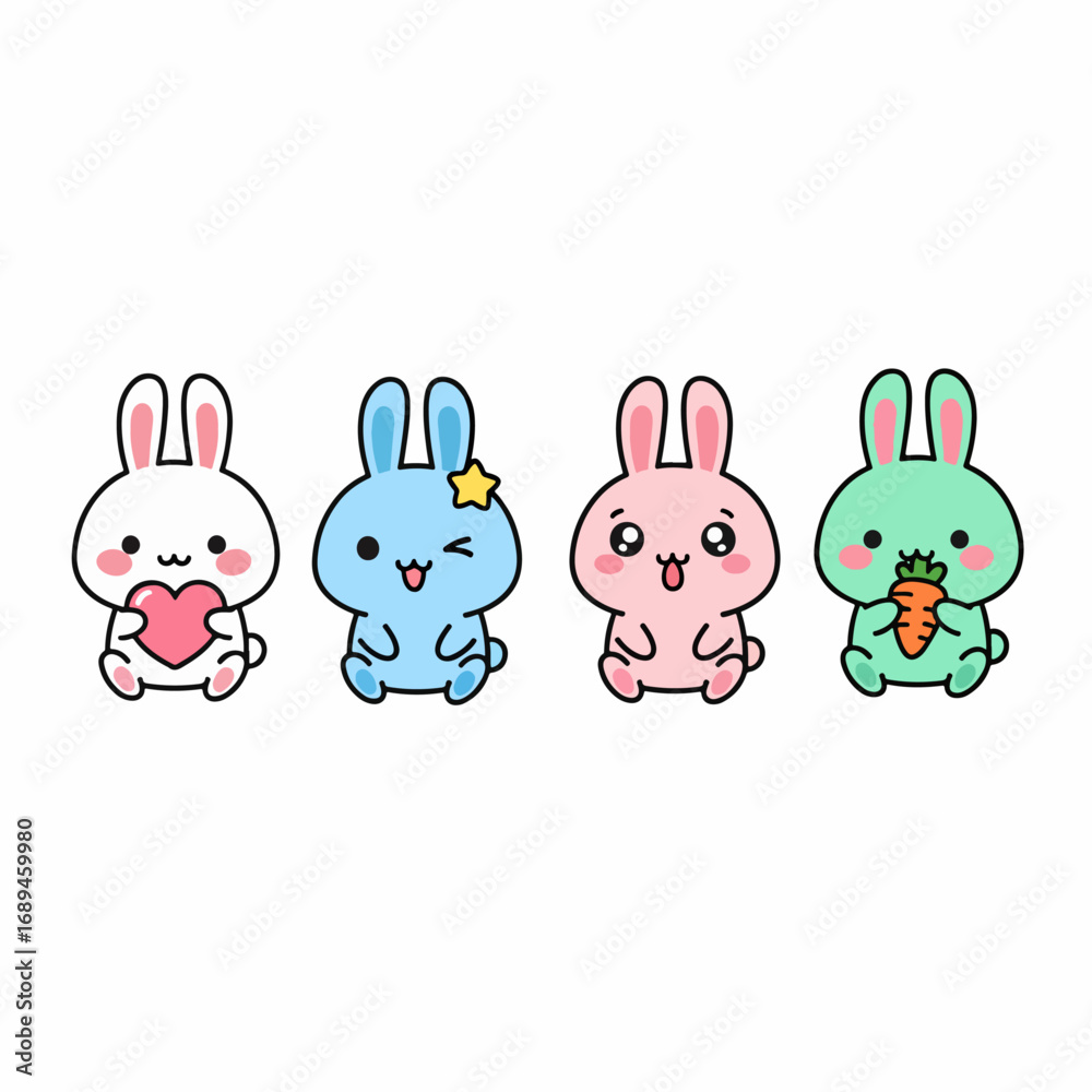 Fototapeta premium Adorable cartoon rabbits illustration perfect for kids designs and stickers